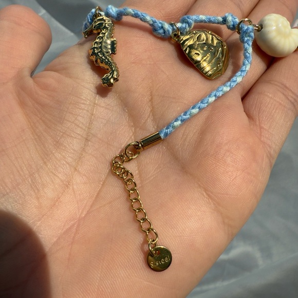 Shell, starfish, seahorse Charm Bracelet with Blue Cord - Picture 9 of 10